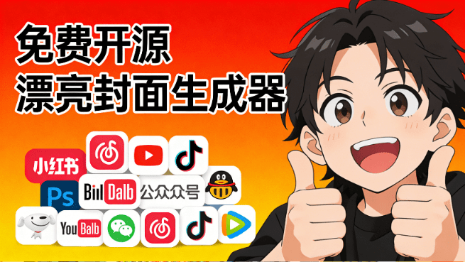 小白也可使用！免费开源的漂亮封面生成器，一键制作B站、小红书、头条等多平台视频封面，ThisCover