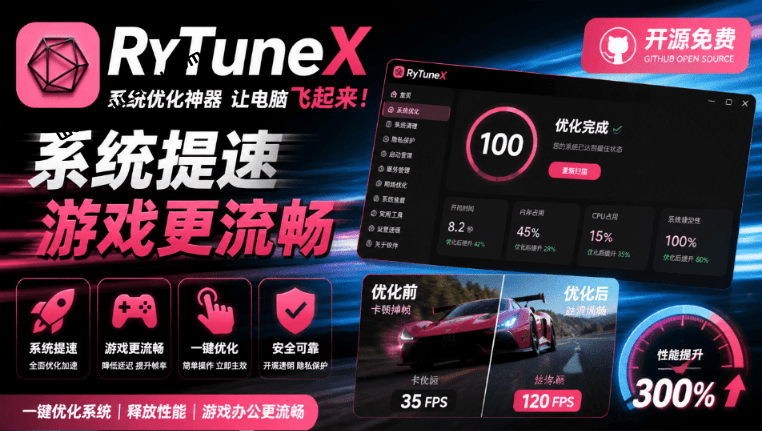 RyTuneX｜Windows10/11系统一键提速，告别卡顿！深度优化，点击即可实现，开源免费系统优化工具