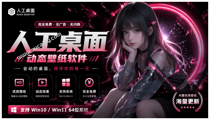 鹿鸣人工桌面｜Windows动态壁纸软件来了！完全无内购免费，系统桌面美化壁纸，游戏动态壁纸，米哈游出品