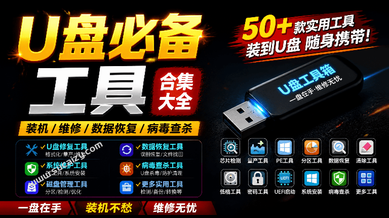 U盘维护检测工具包合集！62款实用工具合集，包括量产工具、维修U盘、加密、清理U盘等，超级实用