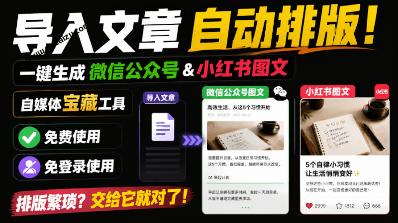 自媒体宝藏网站！导入文章，一键自动排成小红书、公众号、X / Twitter，免费免登录使用 章鱼排版