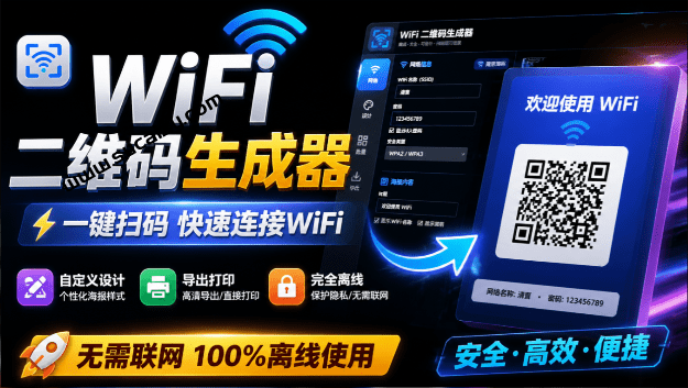 完全离线使用！WiFi二维码生成器，一键扫码快速连接WiFi，支持自定义风格导出 WiFi二维码生成器