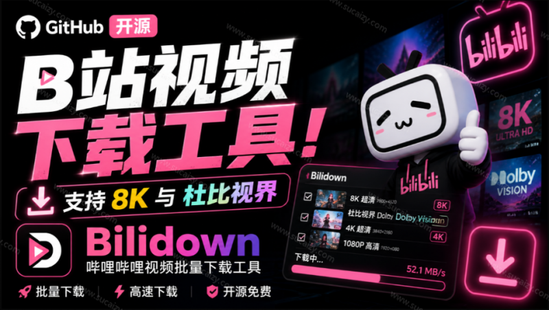 Bilidown｜Github开源B站视频下载工具！支持 8K 与杜比视界的哔哩哔哩视频批量下载工具， 简单易用
