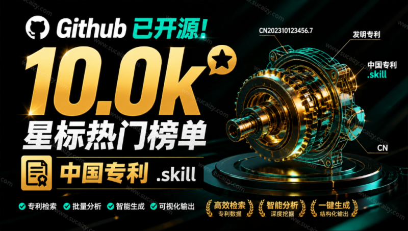 Github已开源！10.0k 星标热门榜单，专利点挖掘、交底书与申请文件编写，免费使用 中国专利.skill